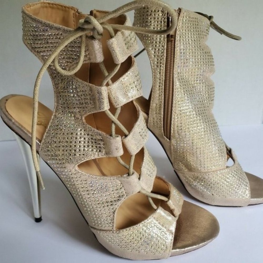 Vigo Fione Gold Lace Up Stiletto Heels Sho…